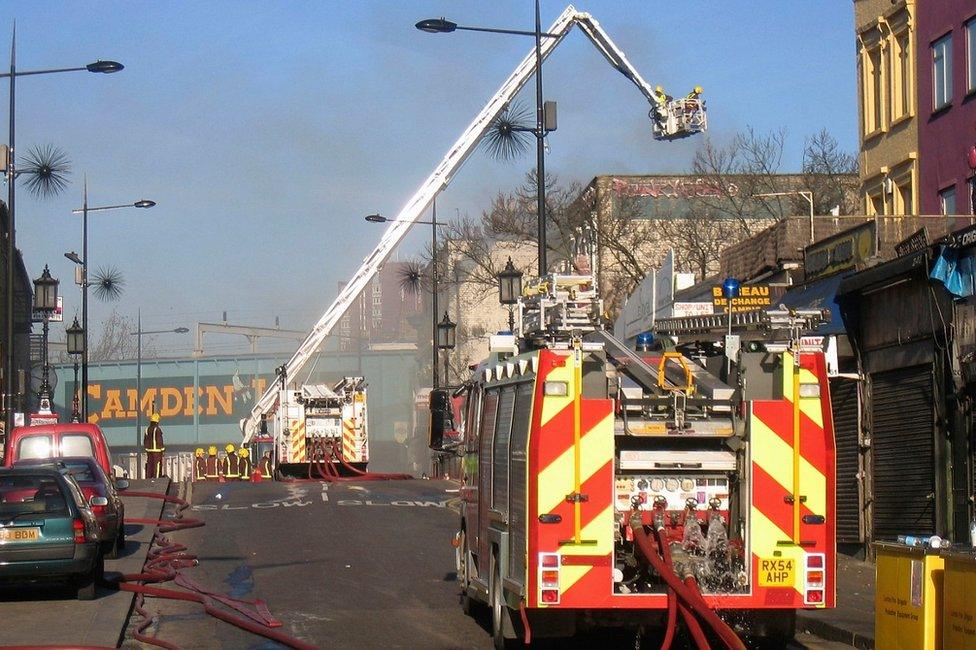 Tackling fire in Camden Market area of London on February 10, 2008