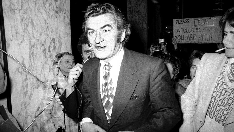 Bob Hawke, arrives at the Boulevard Hotel in Sydney to see Frank Sinatra during his 1974 Australian tour