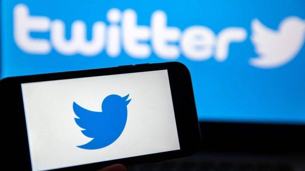 Twitter logo displayed on smartphone against logo background