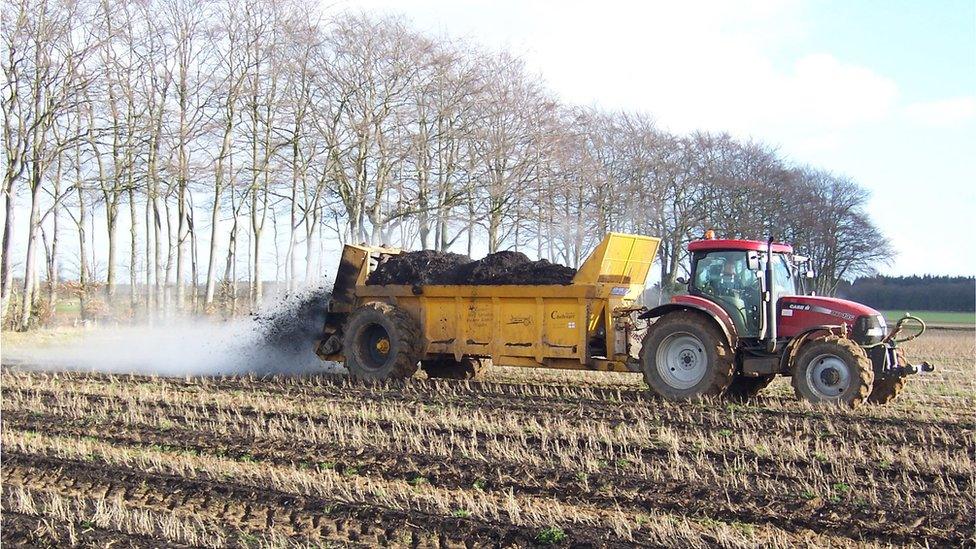 Tractor spreading compost