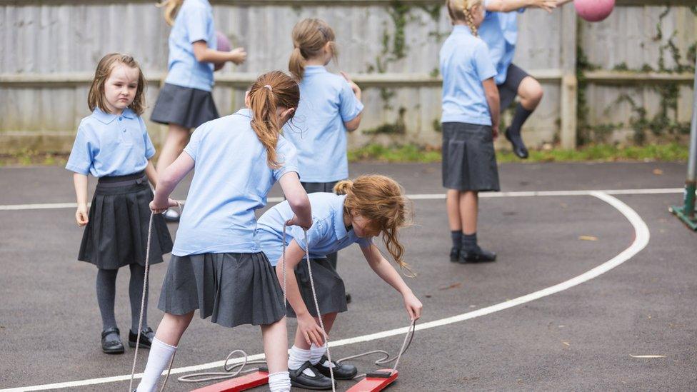 Girls playing in school yard