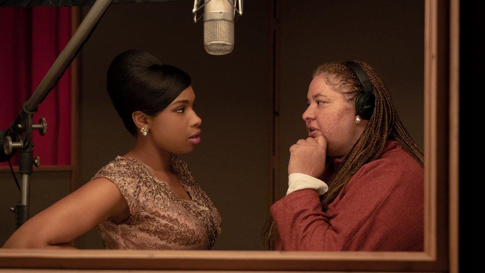 Jennifer Hudson and director Liesl Tommy filming Respect