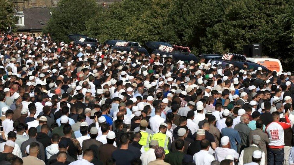 Mourners gather in Bradford for the funerals of Murtza Chaudhry, Arbaaz Hussain, Zeeshan Khalid and Tayyab Siddique