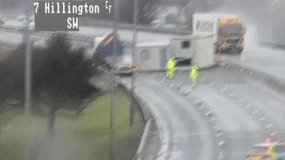 Portable cabins blocking the M8