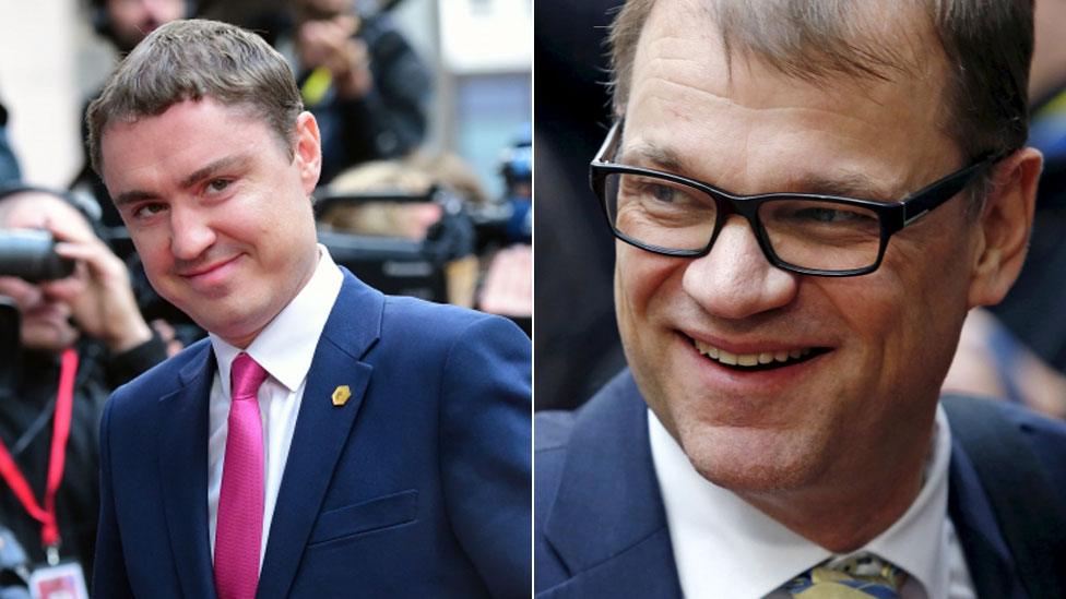 Estonian Prime Minister Taavi Roivas (L) and Finnish Prime Minister Juha Sipila