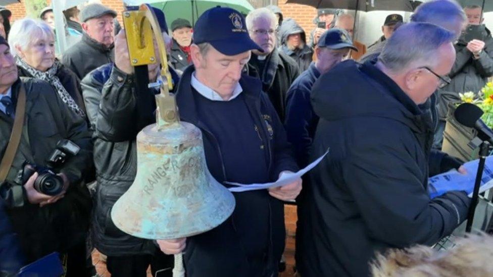 Jerry Thompson, chairman of the Hull Fishing Heritage Centre, rings the Gaul's bell.