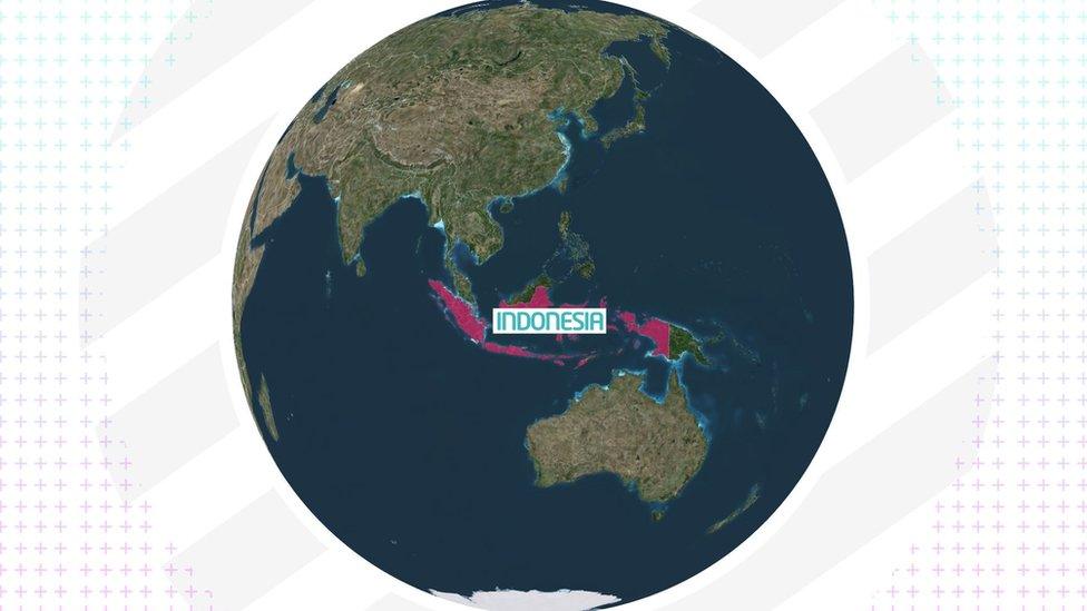 Indonesia highlighted on a map of the world