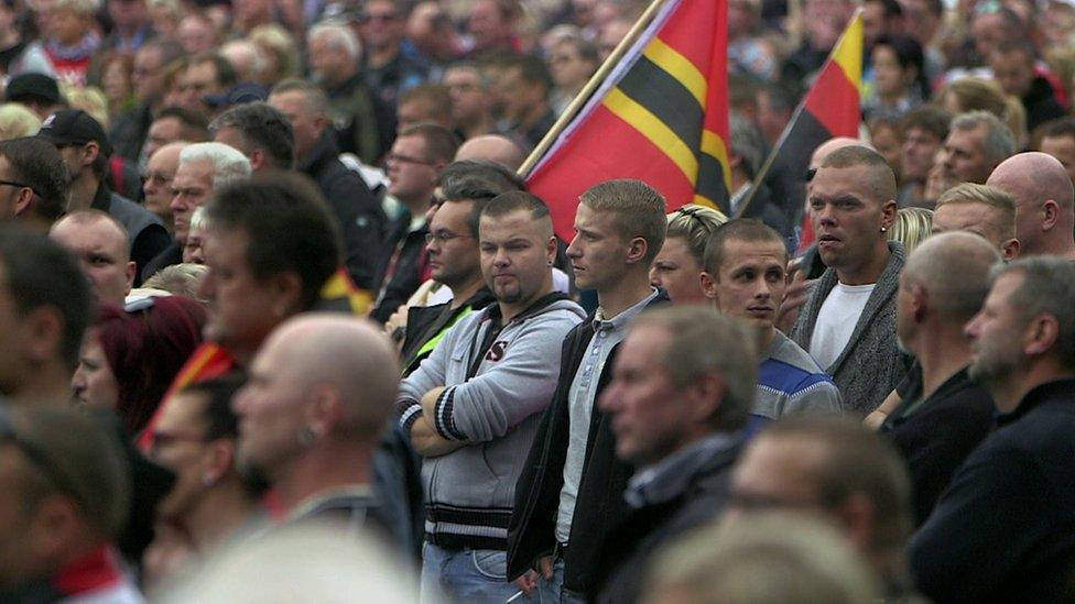 People at an anti-refugee rally in Saxony, Germany