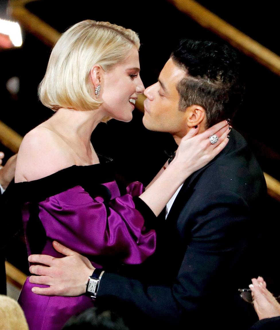 Rami Malek kisses Lucy Boynton