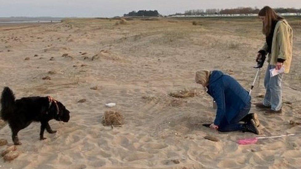 Becky with her mum searching for the ring