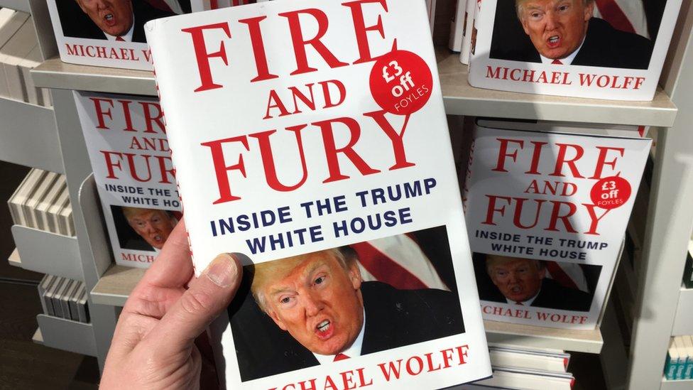 Michael Wolff's book "Fire and Fury: Inside the Trump White House" on display at Foyles in London