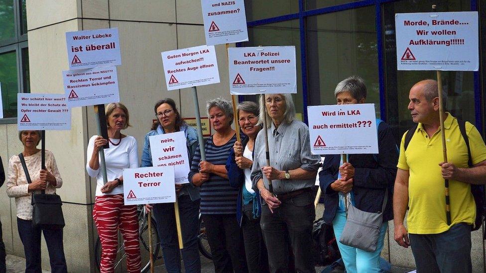 Christiane Schott's protest outside Berlin police headquarters