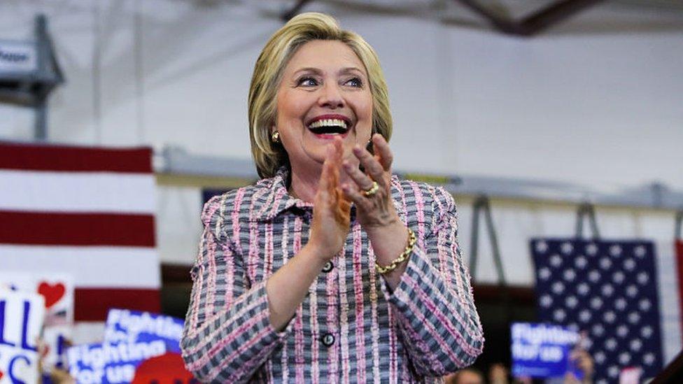 Hillary Clinton laughs at a campaign event in Sacramento on 5 June.