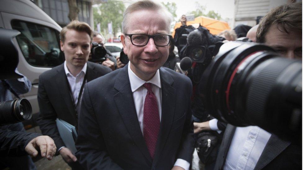 Michael Gove arrives at a press conference to outline his bid to be PM