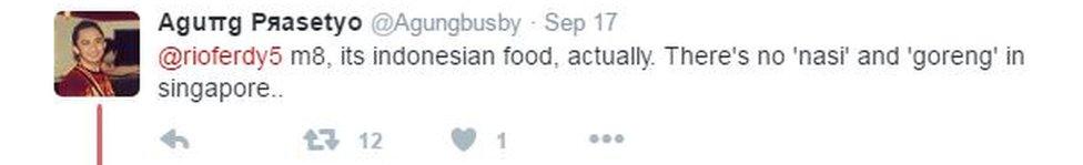 Aguπg Pяasetyo tweets: "@rioferdy5 m8, its indonesian food, actually. There's no 'nasi' and 'goreng' in singapore."