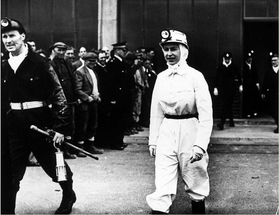 The Queen prepares to visit the coal face at Rothes Colliery in Kirkcaldy in July 1953