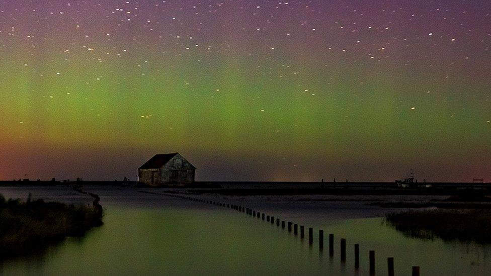 Northern lights at Thornham in Norfolk