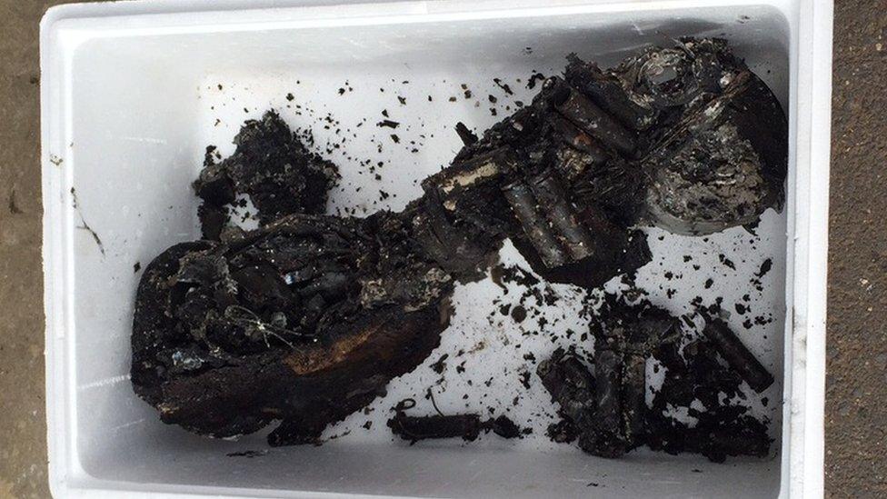 The charred remains of the offending hoverboard