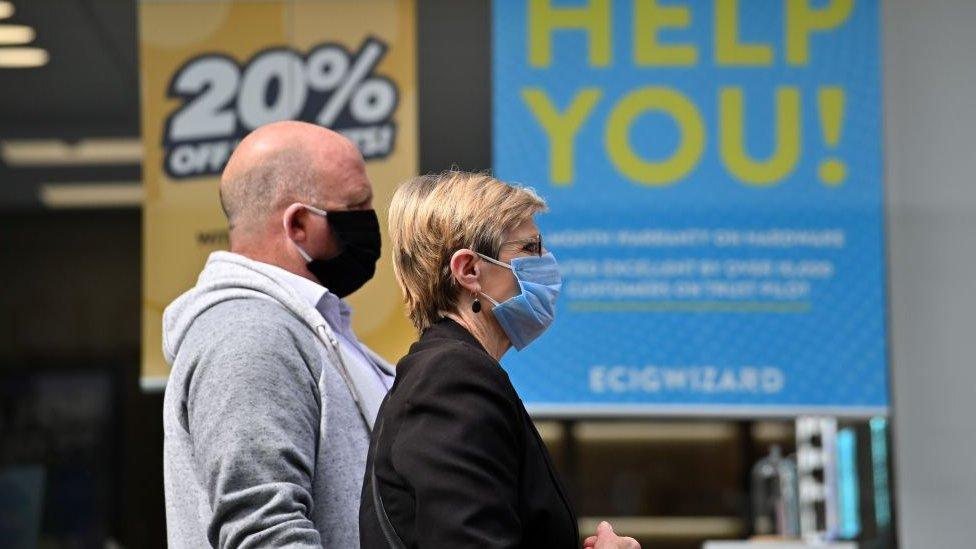 People wearing masks in Leicester city centre