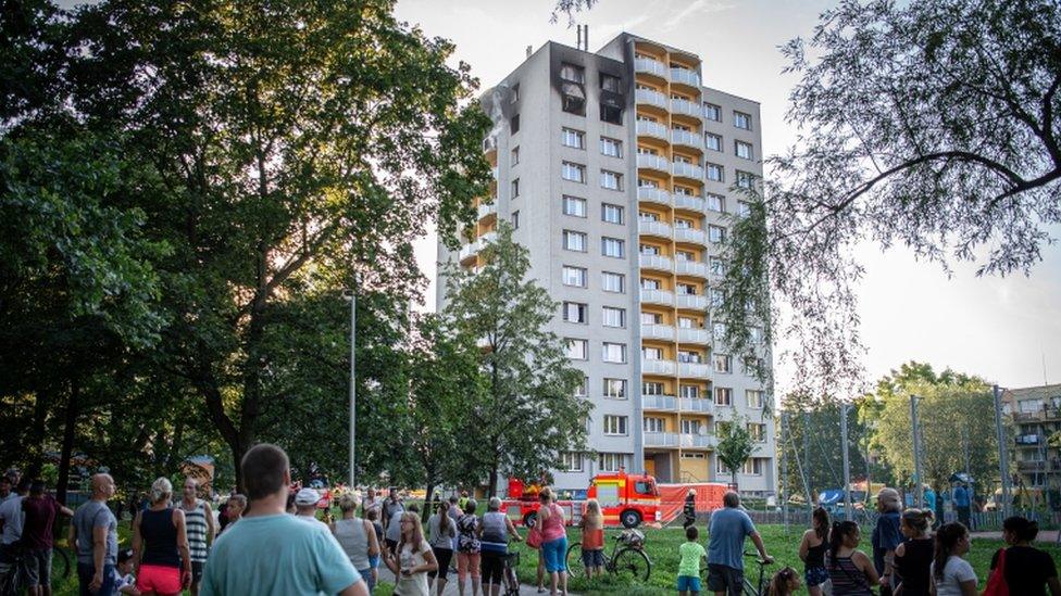 Scene of a fire at a block of flats in Bohumin, Czech Republic