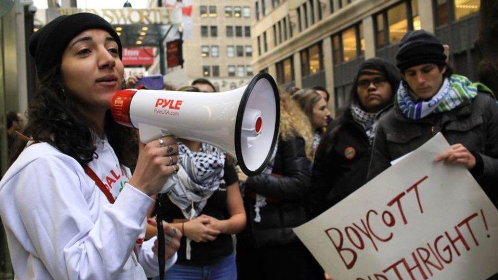 Leen at a protest in New York