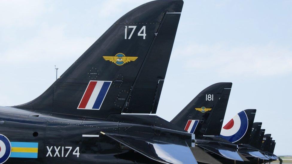 Hawk jets lined-up at RAF Valley