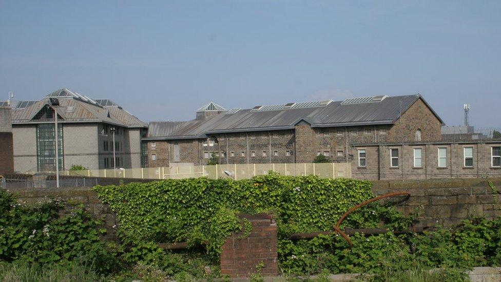 Cardiff Prison viewed over a wall