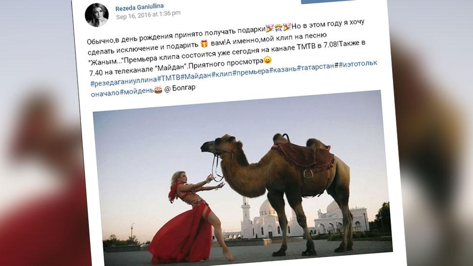 A shot of the singer's social media post showing her in the video with a camel