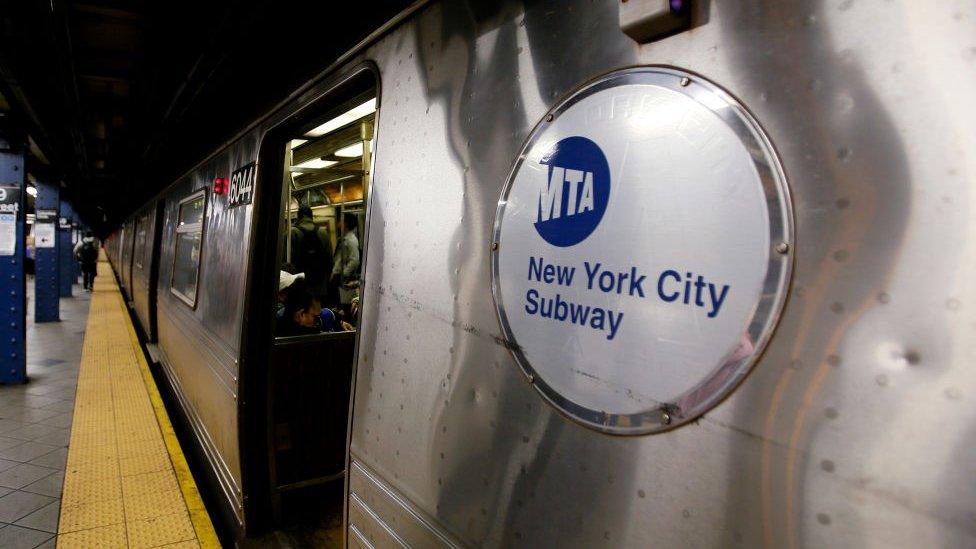 A subway train on April 28, 2023 in New York City