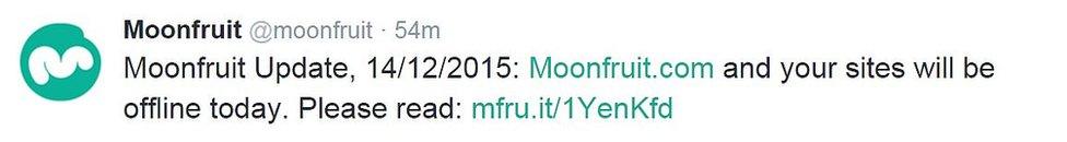 Moonfruit tweet: Your sites will be offline today