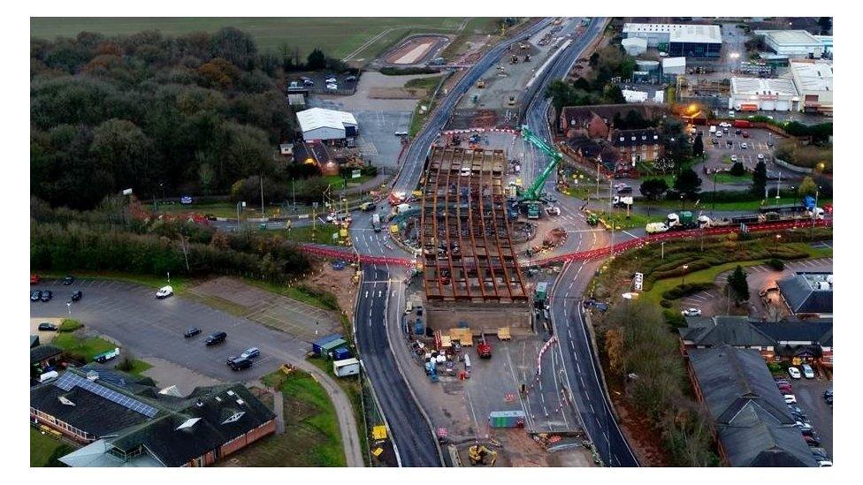 Giant steel beams on the A46