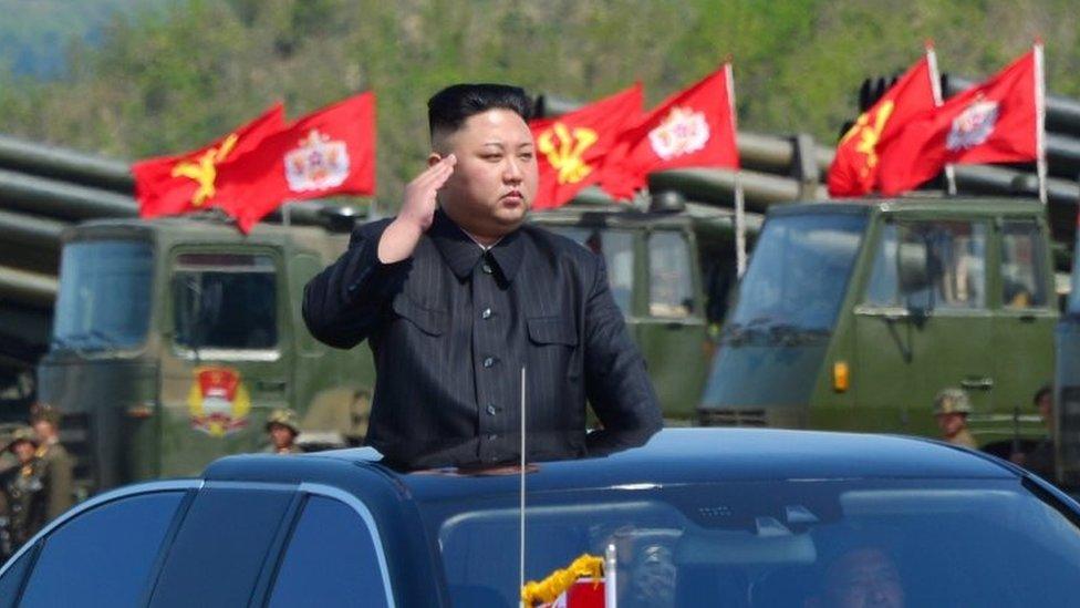 North Korea's leader Kim Jong Un watches a military drill marking the 85th anniversary of the establishment of the Korean People"s Army (KPA) in this handout photo by North Korea"s Korean Central News Agency (KCNA) made available on 26 April 2017