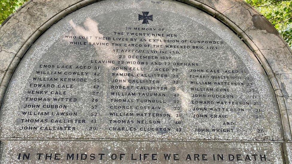 Memorial bearing the names of those killed