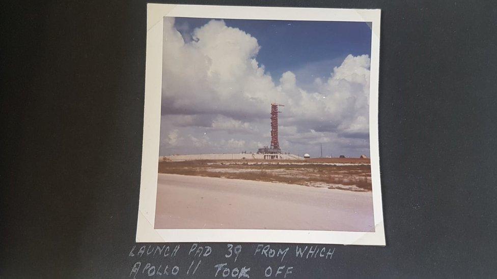 A photograph of the Apollo 11 launch tower