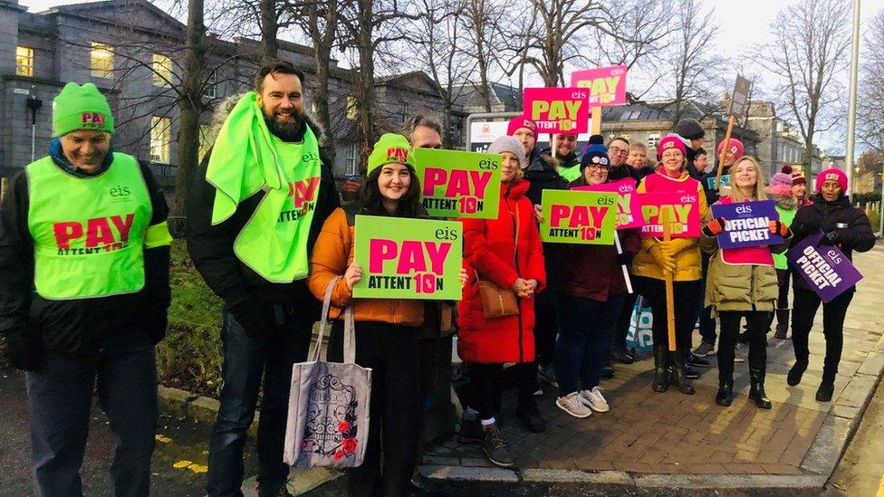 Teachers on the picket line at Harlaw Academy in Aberdeen