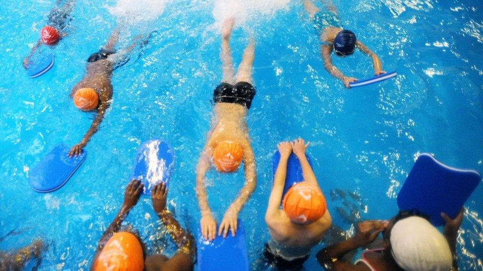 Children having a swimming lesson