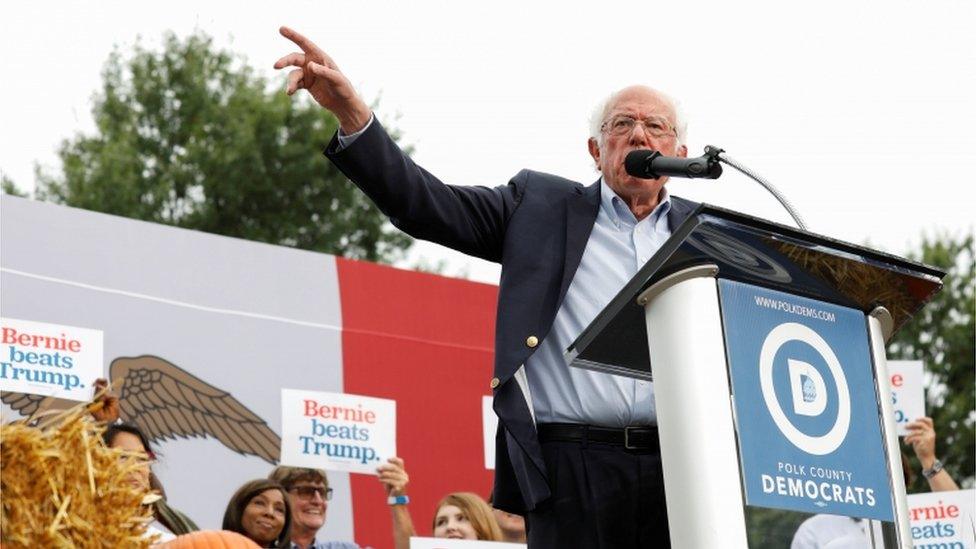 Bernie Sanders addressing the Polk County Steak Fry