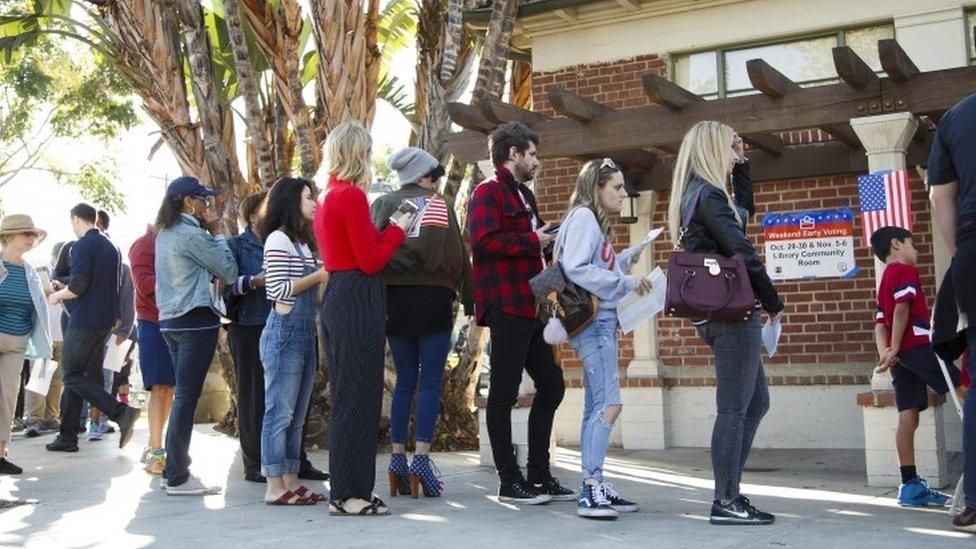 A line of voters in California