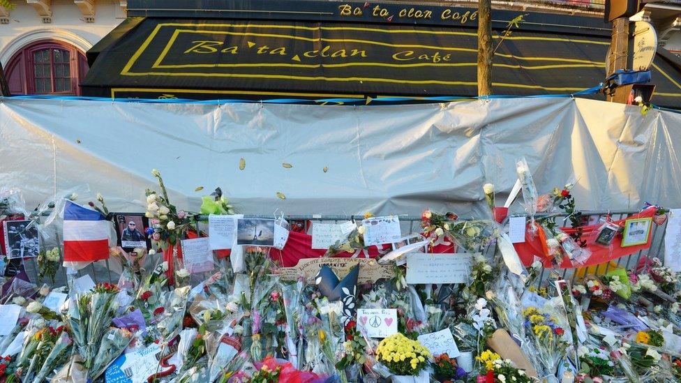 Flowers outside the Bataclan cafe