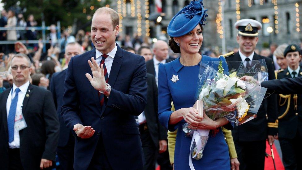 The duke and duchess were greeted with a welcoming ceremony in Victoria