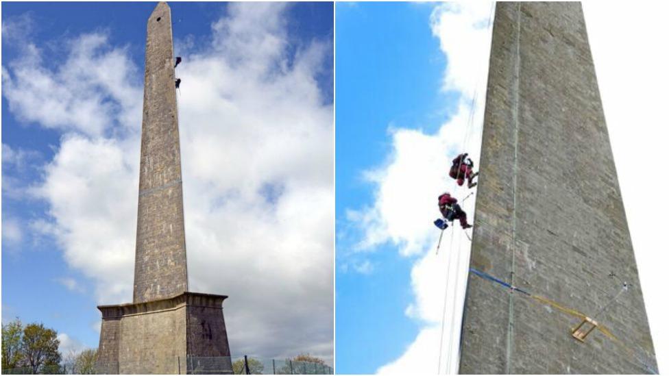 Abseilers on Wellington Monument