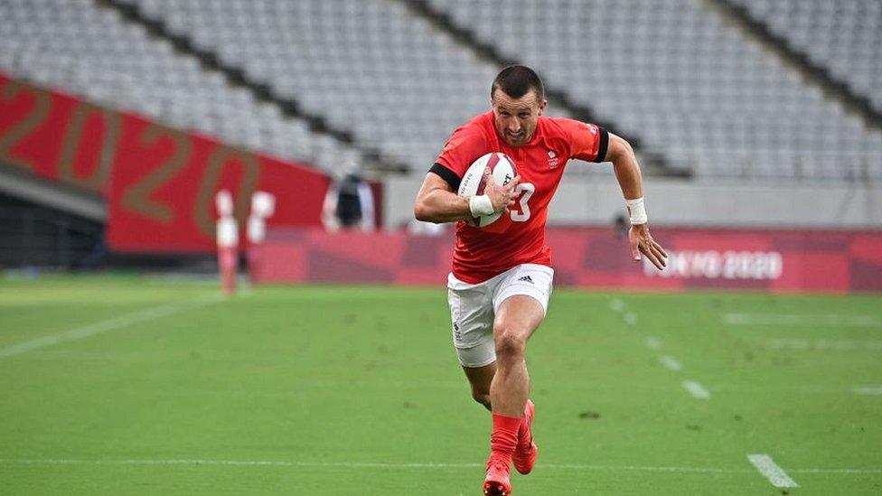 Rugby sevens match Japan v Britain in front of empty stadium