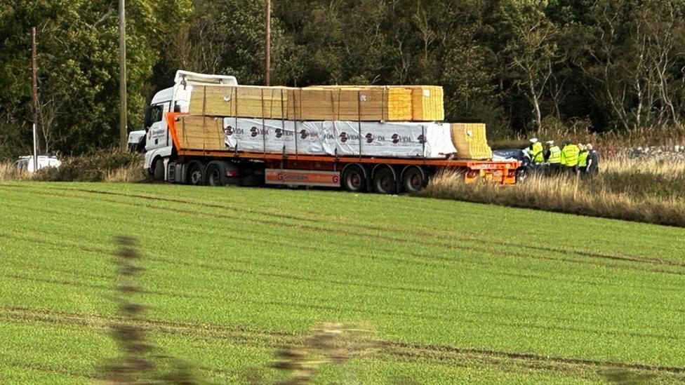 Lorry and police at the scene