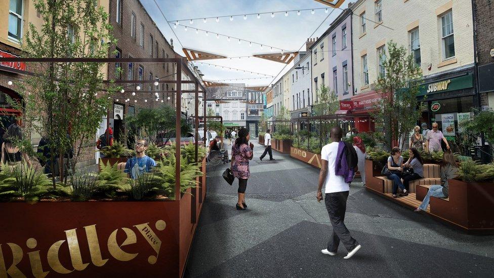 Artist's impression of Ridley Place with added greenery on the street