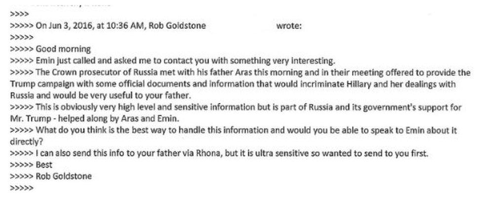 One of the emails published on Twitter by Donald Trump Jr.