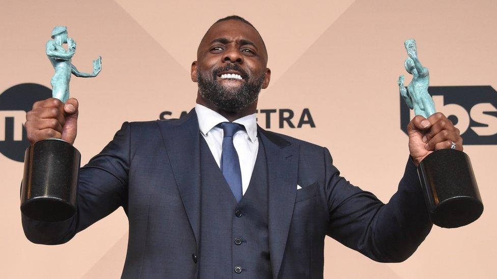 Actor Idris Elba poses in the press room after winning Outstanding Performance by a Male Actor in a Supporting Role award for "Beasts of No Nation" during the 22nd Annual Screen Actors Guild Awards at The Shrine Auditorium on January 30, 2016 in Los Angeles