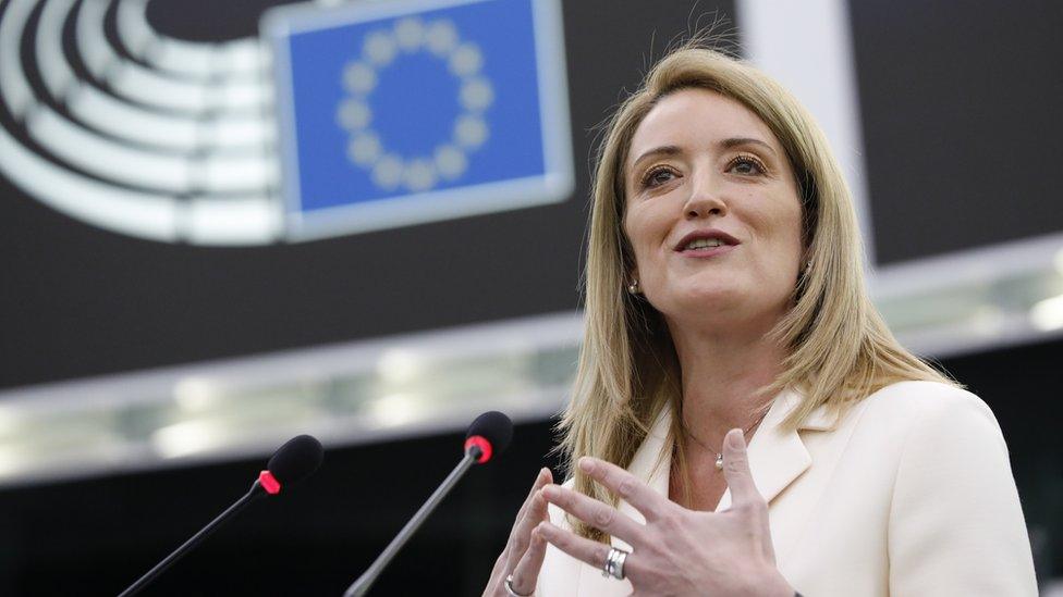 Acting president of the European Parliament Roberta Metsola delivers a speech at the European Parliament in Strasbourg, France, 18 January 2022