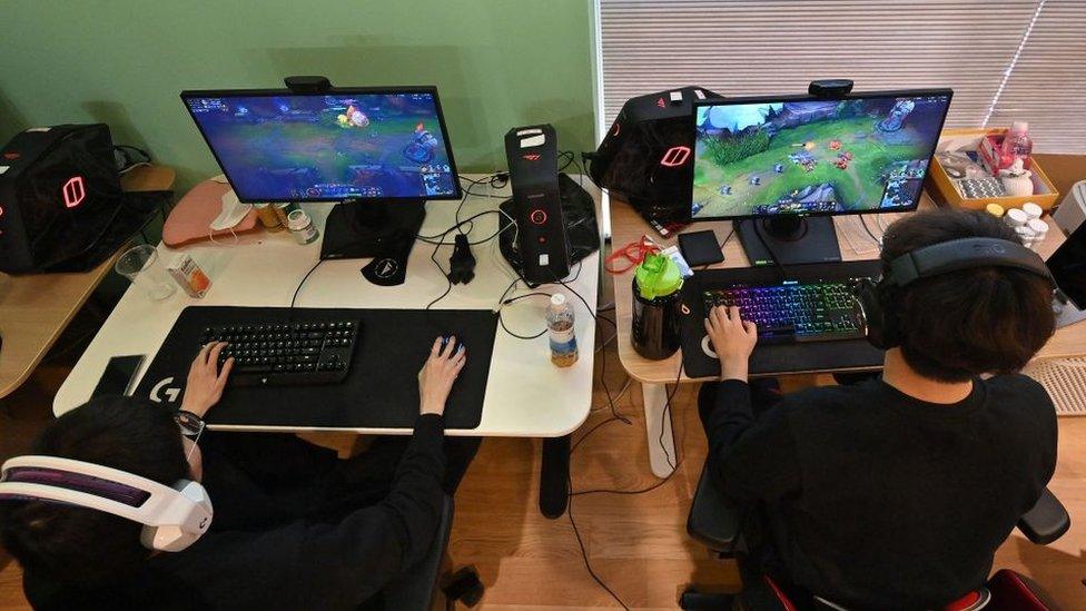 gamers at T1 building in Seoul during a training session