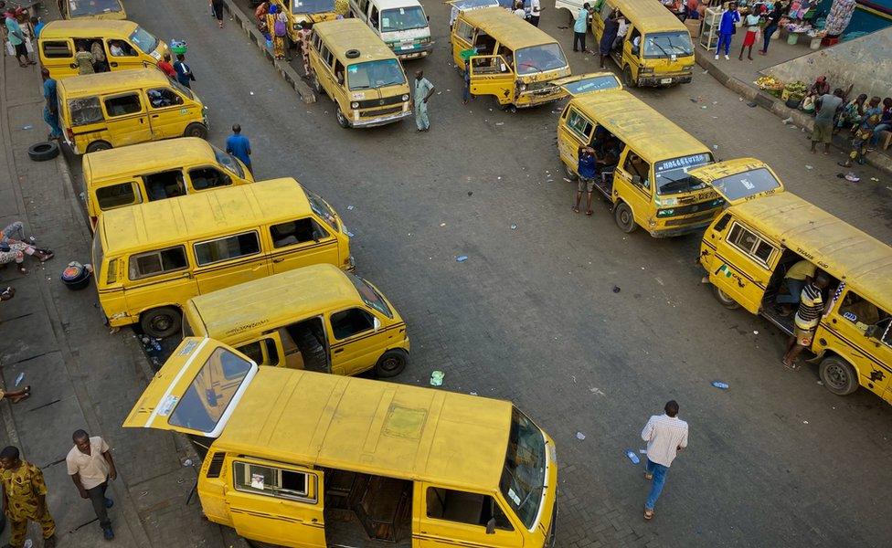 Stationery yellow buses