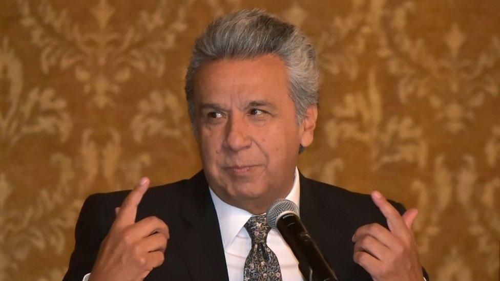 Ecuadorean President Lenin Moreno speaks with the press during a meeting at Carondelet Palace in Quito, on October 4, 2017